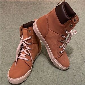New Timberlans Camel Suede High Top Sneakers